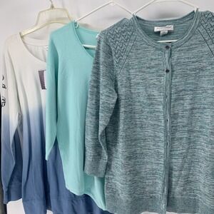 NEW 3 Christopher & Banks Woman's Medium 3/4 Cardigan Long Sleeve Multi Blue